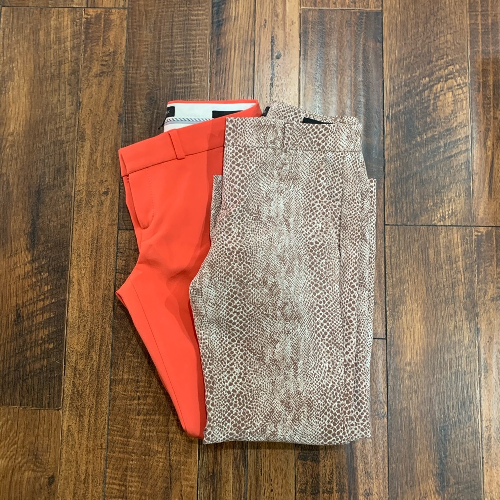 Two Avery Pants in Coral and snake print